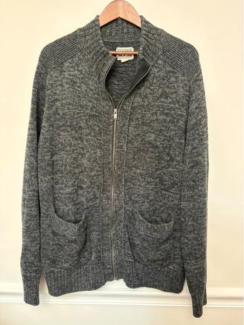 Converse One Star Gray Marled Full Zip Shawl Collar Cardigan Men’s Large